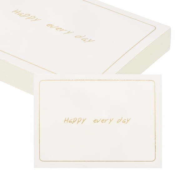 Uxcell 25Pcs Happy Every Day Cards, 5.5" x 3.7" Single Panel Blank Cardstock Greeting Cards with Gold Foil Border for Wishes Gift Wedding Graduation Birthday DIY Craft Invitations, White