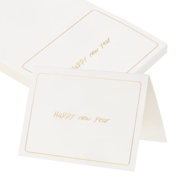 Uxcell 25Pcs Happy New Year Cards, 5.5" x 3.7" Blank Folded Cardstock Greeting Card with Gold Foil Border for Wishes Gift Wedding Graduation Birthday DIY Craft Invitations, White