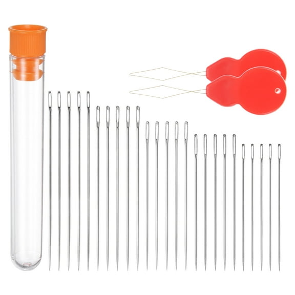 Uxcell 25Pcs Large Eye Stitching Needles 5 Sizes Easy to Thread Pointed with 2 Needle Threaders for Hand Sewing