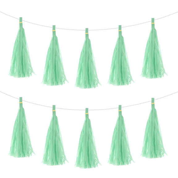 Uxcell 25Pcs Light Green Tassel Garland Banner w Rope for Wedding Birthday Party Decoration