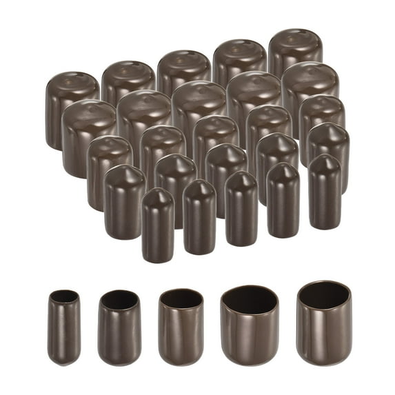 Uxcell 25Pcs Round Rubber End Caps 1/4" 3/8" 1/2" 5/8" 3/4" Brown Vinyl Cover Screw Thread Protectors Assortment