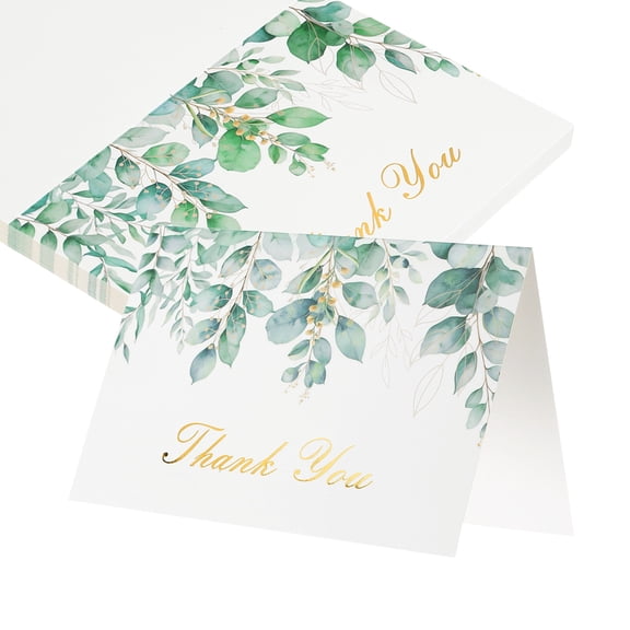 Uxcell 25Pcs Thank You Cards, 5.9"x7.9" Floral Folded Blank Cardstock, Thank You Notes for Greeting Cards Wedding Graduation Birthday DIY Craft Invitations, Flower Leaf Style