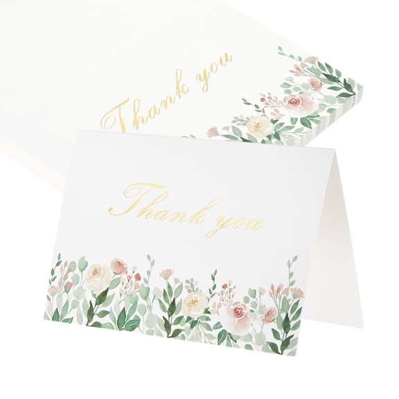 Uxcell 25Pcs Thank You Cards, 5.9"x7.9" Floral Folded Blank Cardstock, Thank You Notes for Greeting Cards Wedding Graduation Birthday DIY Craft Invitations, Rose Cluster Style