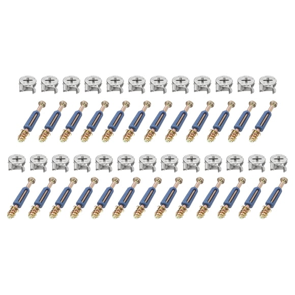 Uxcell 25Set 15x11.3mm Cam Locking Screws with M6x40mm Furniture Connecting Fitting, Cam Bolts Dowels for Splicing Assembly of Table Cabinets, Pale Blue