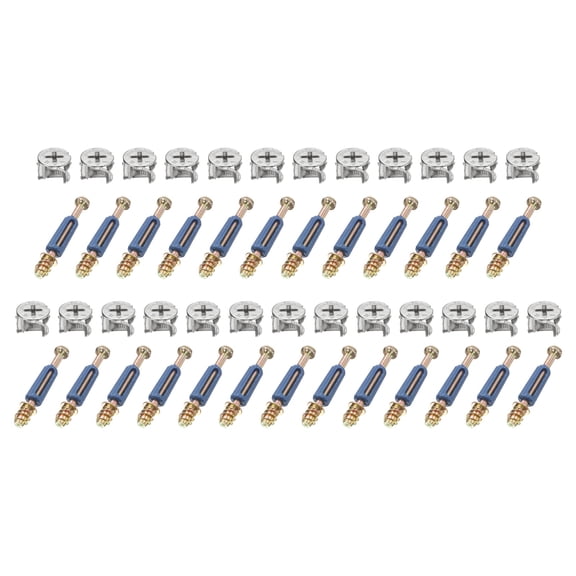 Uxcell 25Set 15x11.3mm Cam Locking Screws with M6x40mm Furniture Connecting Fitting, Cam Bolts Dowels for Splicing Assembly of Table Cabinets, Pale Blue