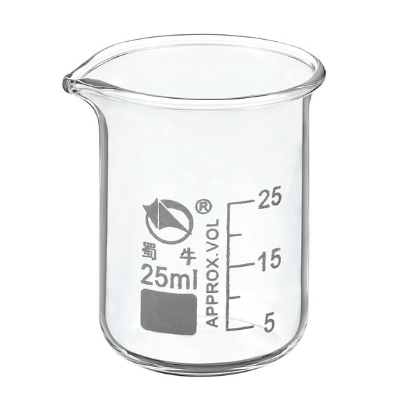 Uxcell 25ml Low Form Glass Beaker, 3.3 Borosilicate Graduated Lab Measuring Cups