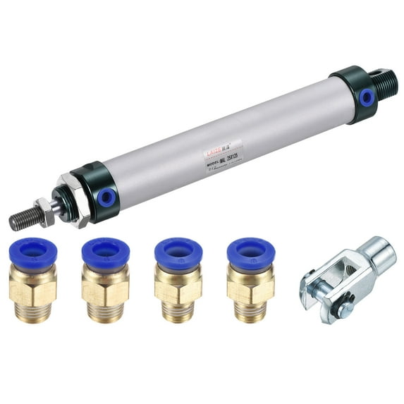 Uxcell 25mm Bore 125mm Stroke Pneumatic Air Cylinder with Y Connector and 4Pcs Quick Fitting Set