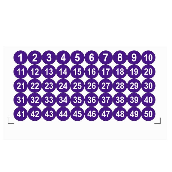Uxcell 25mm Dia Round Number Stickers Number 1-50 Dark Purple