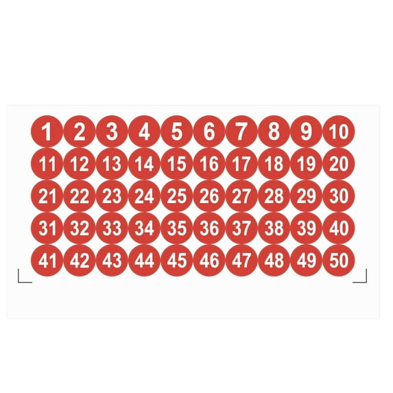 Uxcell 25mm Dia Round Number Stickers Number 1-50 Red