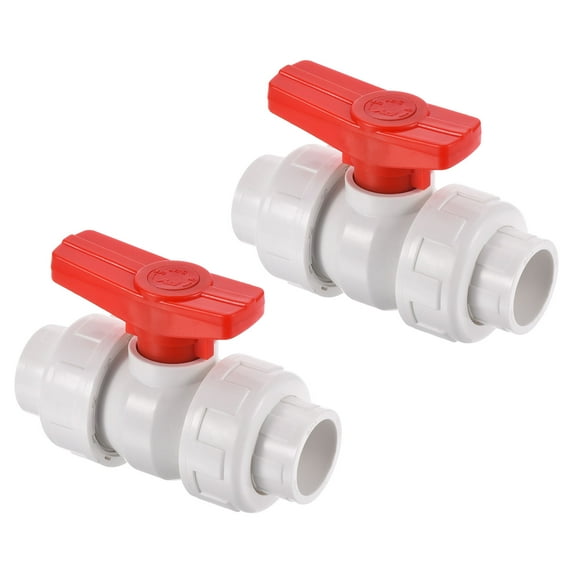 Uxcell 25mm ID Double Union Ball Valve, 2 Pack Socket Type Shut-off Valve Switch for Water Flow Control, White