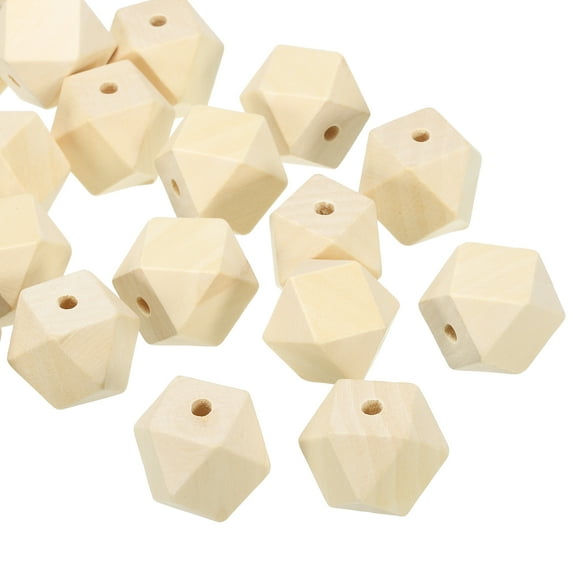 Uxcell 25mm Natural Wood Beads, 20 Pack Unfinished Wooden Beads Geometric Hexagon Loose Beads Spacer Beads