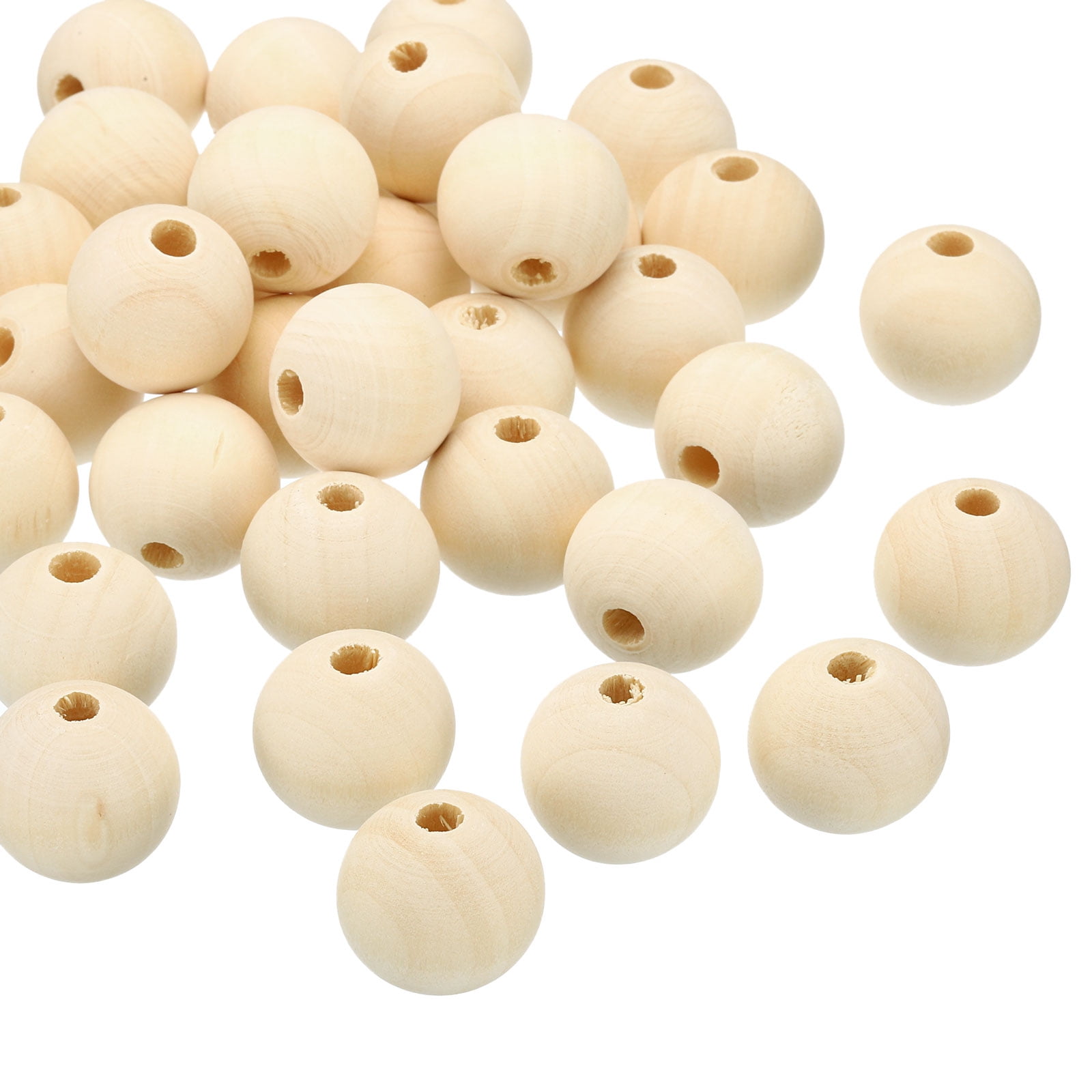 40 Pack Natural Wood Beads - 30mm (1.2 Inch) Round Unfinished Beads With 6.5mm Hole For DIY Jewelry, Crafts, Decor