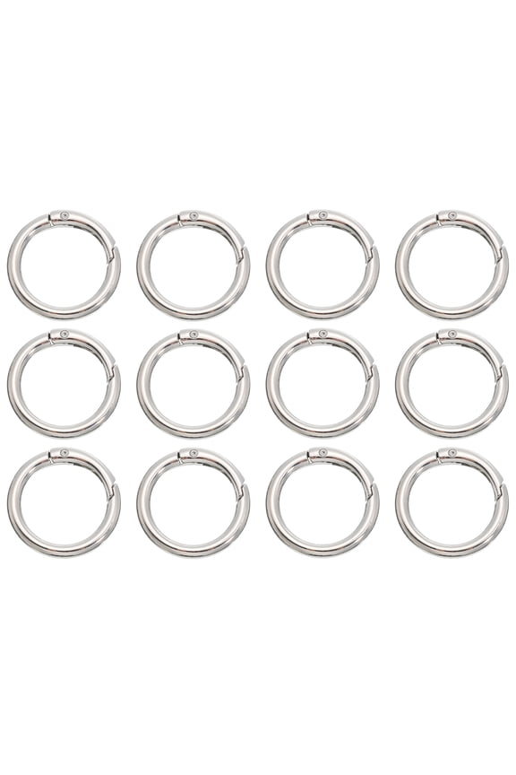 25mm Spring O Ring Round Snap Clip, Circle Trigger Keyrings Buckle Small Clamp Clasp Silver Tone 12 Pcs