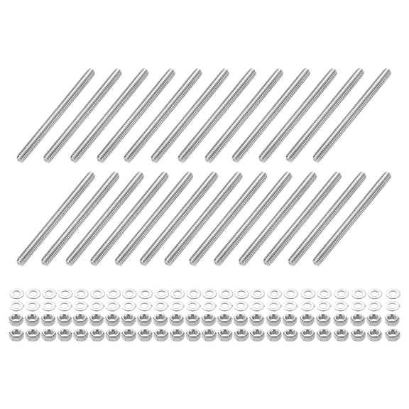 Uxcell 25pack Fully Threaded Rod, M4 x 50mm 201 Stainless Steel Right Hand Threads Rods with Nuts and Flat Washer Fully Studding Rod Bar for Clamps, Hangers and U-Bolts