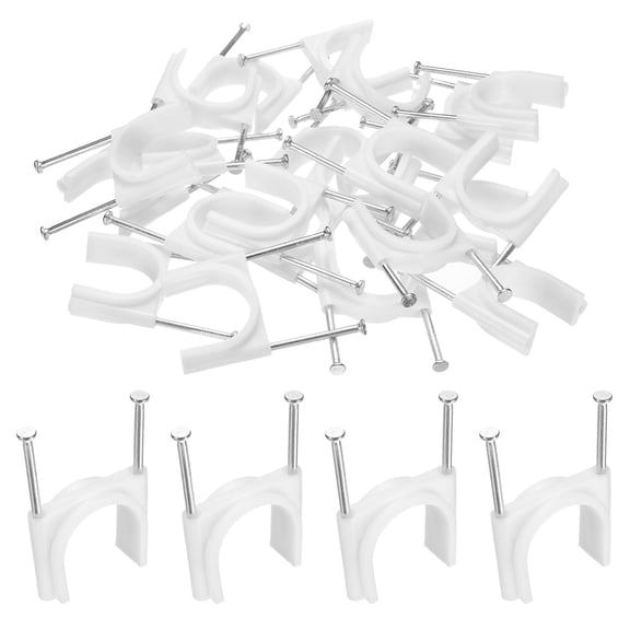 Uxcell 25pcs Cable Clips 30mm Half Clamp J-Hook with Nail Circular Double Nail in Cable Wire Clips on Wall for RG6 RG59 CAT6 RJ45 Ethernet Tacks Coax  Pex Tubing Pipe Support, White