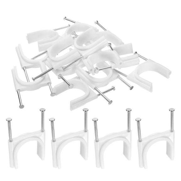 Uxcell 25pcs Cable Clips 32mm Half Clamp J-Hook with Nail Circular Double Nail in Cable Wire Clips on Wall for RG6 RG59 CAT6 RJ45 Ethernet Tacks Coax Pex Tubing Pipe Support, White