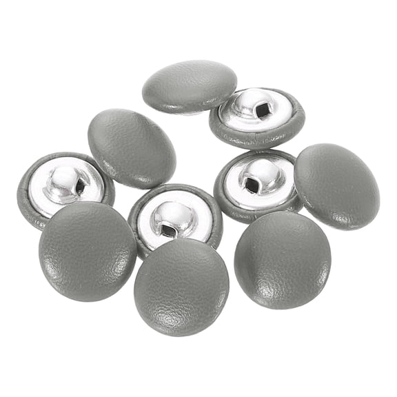 Uxcell 25pcs PU Leather Covered Button 15mm Aluminum Shank Round Button, Grey