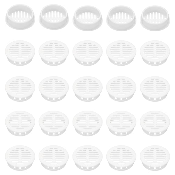 Uxcell 25pcs Round Cabinet Vent 1.38" (35mm Openings) Plastic Circular Soffit Exhaust Vent Soffit Louver Vent Mesh Hole for Bathroom Home Office Kitchen Cabinet Wardrobe, White