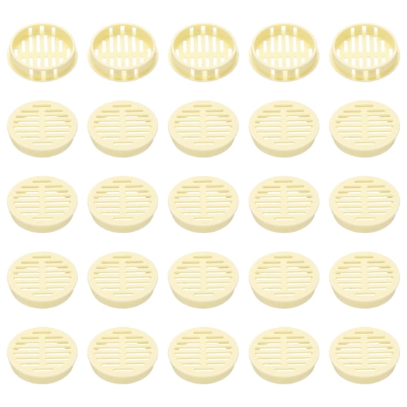 Uxcell 25pcs Round Cabinet Vent 1.97" (50mm Openings) Plastic Circular Soffit Exhaust Vent Soffit Louver Vent Mesh Hole for Bathroom Home Office Kitchen Cabinet Wardrobe, Yellow