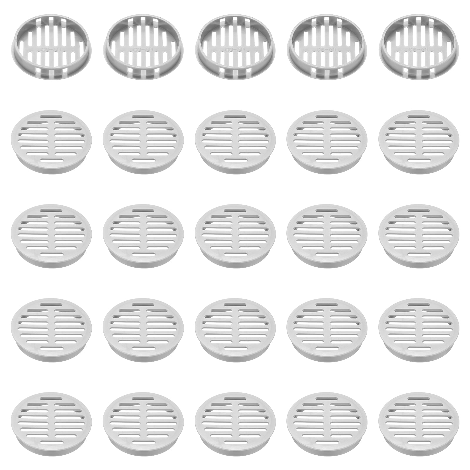 Uxcell 25pcs Round Cabinet Vent 2.36" (60mm Openings) Plastic Circular Soffit Exhaust Vent Soffit Louver Vent Mesh Hole for Bathroom Home Office Kitchen Cabinet Wardrobe, Gray