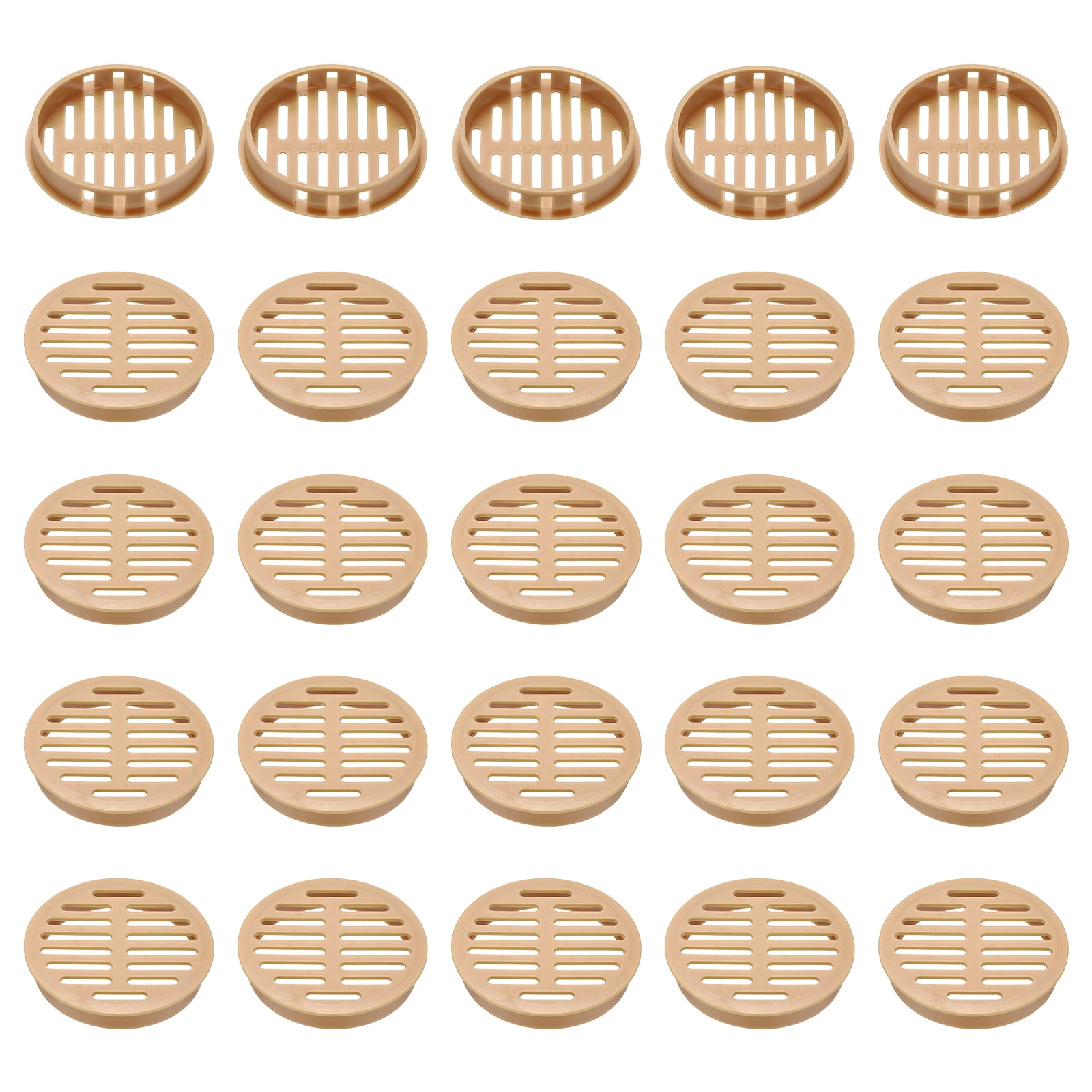 Uxcell 25pcs Round Cabinet Vent 2.36" (60mm Openings) Plastic Circular Soffit Exhaust Vent Soffit Louver Vent Mesh Hole for Bathroom Home Office Kitchen Cabinet Wardrobe, Orange