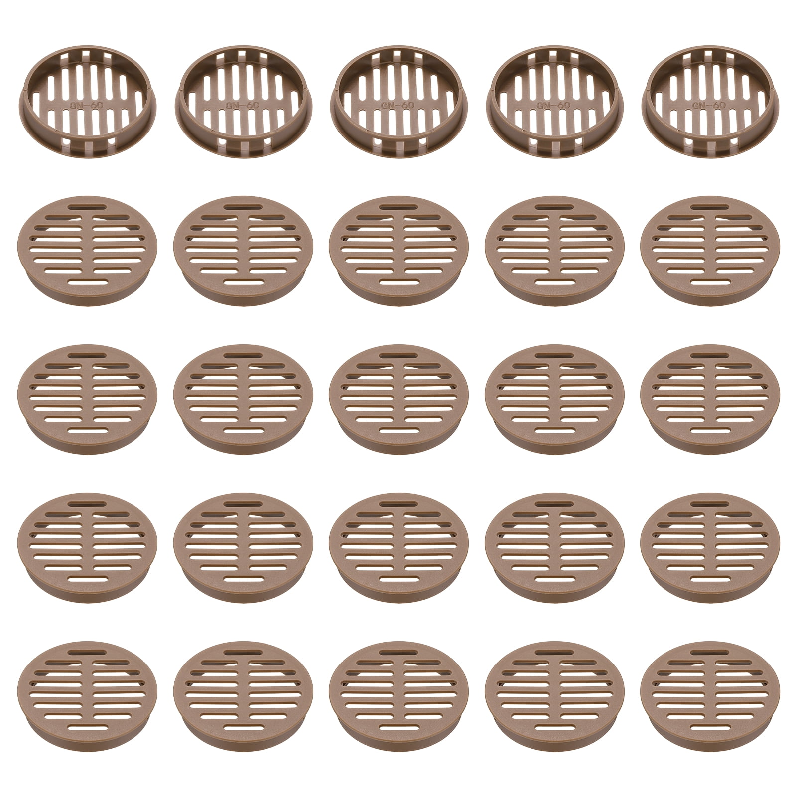 Uxcell 25pcs Round Cabinet Vent 2.36" (60mm Openings) Plastic Circular Soffit Exhaust Vent Soffit Louver Vent Mesh Hole for Bathroom Home Office Kitchen Cabinet Wardrobe, Brown