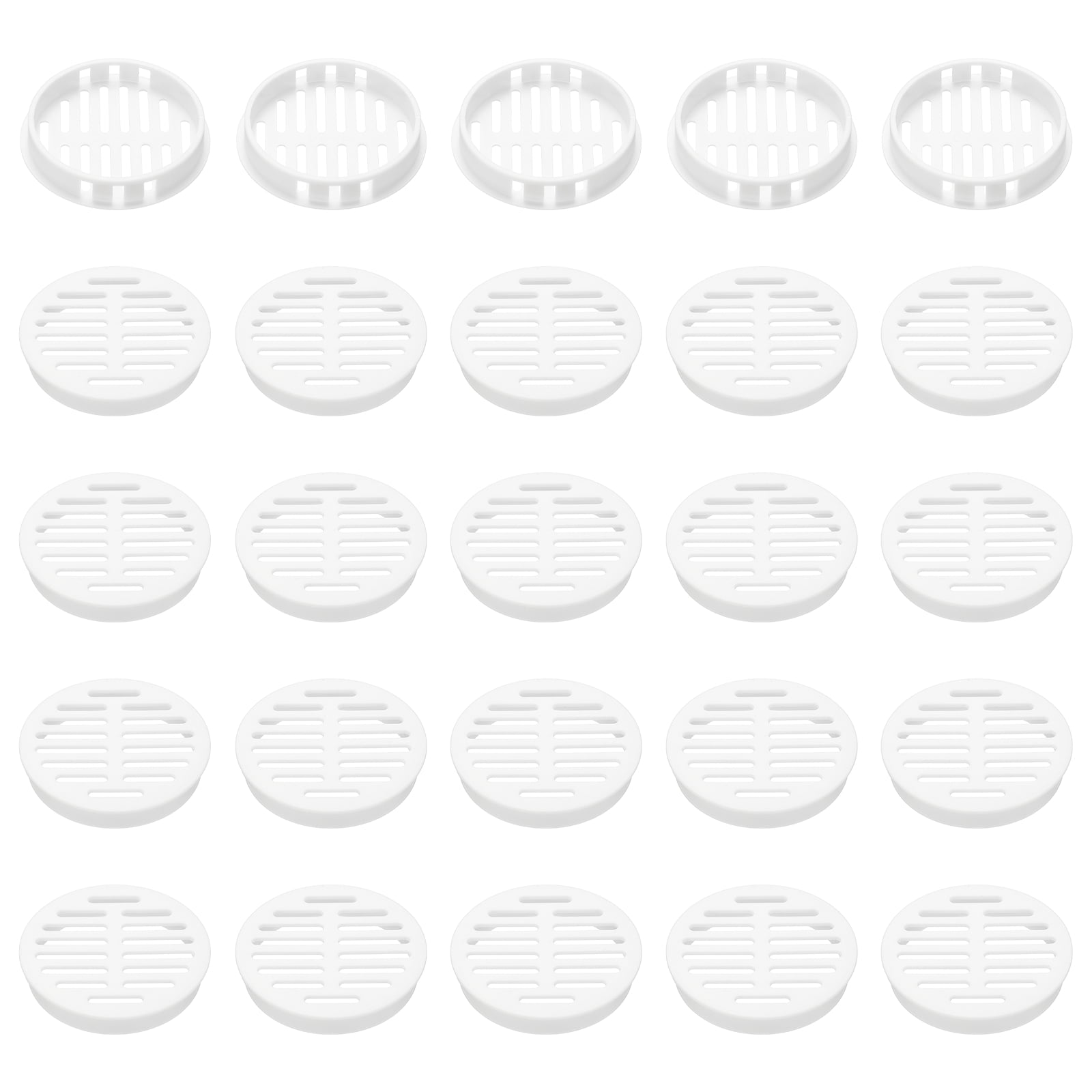 Uxcell 25pcs Round Cabinet Vent 2.36" (60mm Openings) Plastic Circular Soffit Exhaust Vent Soffit Louver Vent Mesh Hole for Bathroom Home Office Kitchen Cabinet Wardrobe, White
