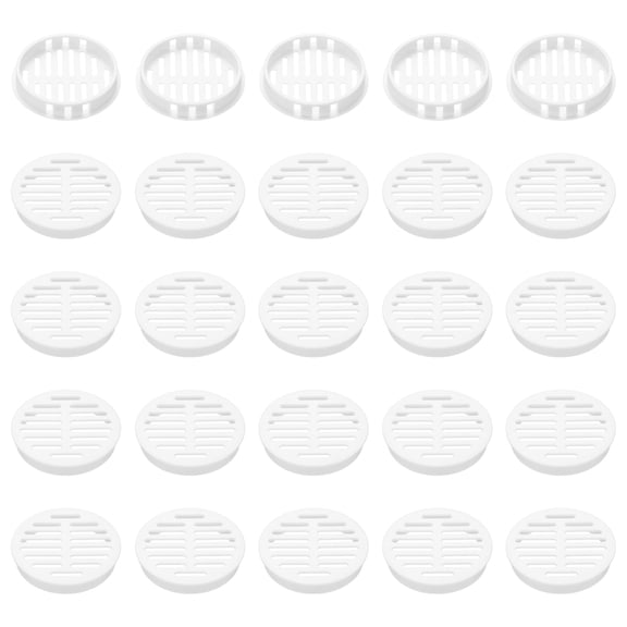 Uxcell 25pcs Round Cabinet Vent 2.36" (60mm Openings) Plastic Circular Soffit Exhaust Vent Soffit Louver Vent Mesh Hole for Bathroom Home Office Kitchen Cabinet Wardrobe, White