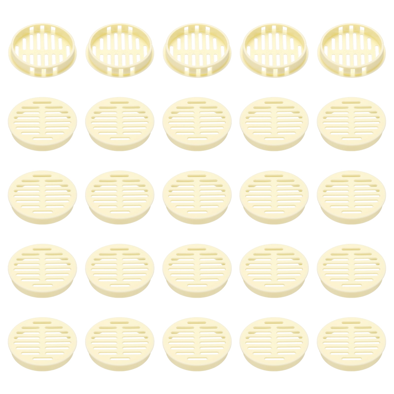Uxcell 25pcs Round Cabinet Vent 2.36" (60mm Openings) Plastic Circular Soffit Exhaust Vent Soffit Louver Vent Mesh Hole for Bathroom Home Office Kitchen Cabinet Wardrobe, Yellow