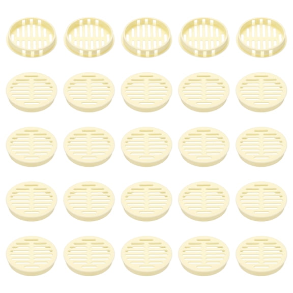 Uxcell 25pcs Round Cabinet Vent 2.36" (60mm Openings) Plastic Circular Soffit Exhaust Vent Soffit Louver Vent Mesh Hole for Bathroom Home Office Kitchen Cabinet Wardrobe, Yellow
