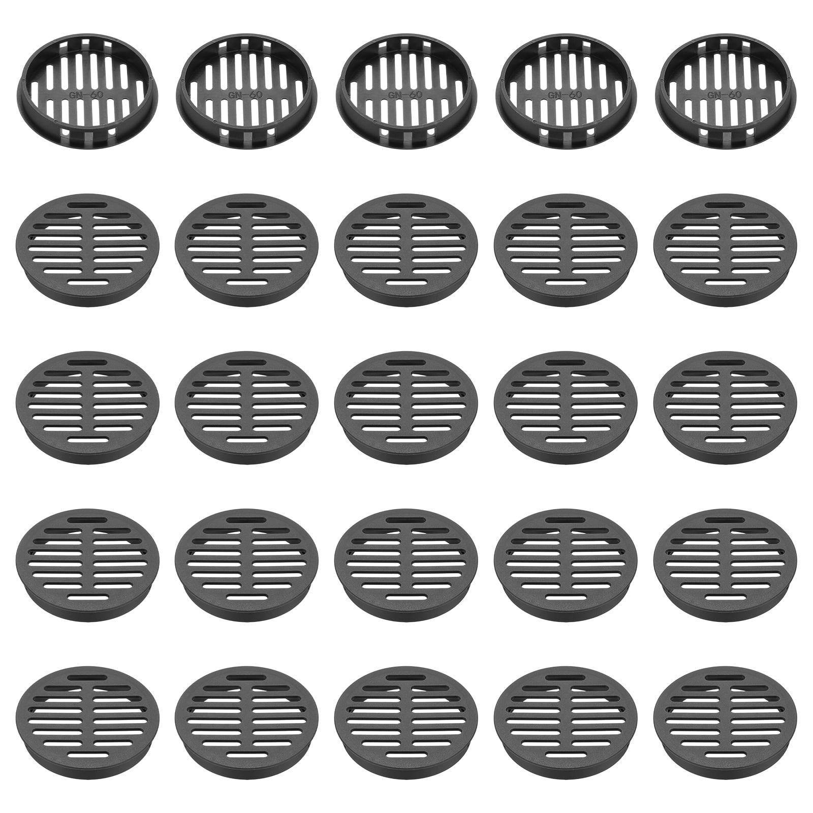 Uxcell 25pcs Round Cabinet Vent 2.36" (60mm Openings) Plastic Circular Soffit Exhaust Vent Soffit Louver Vent Mesh Hole for Bathroom Home Office Kitchen Cabinet Wardrobe, Black