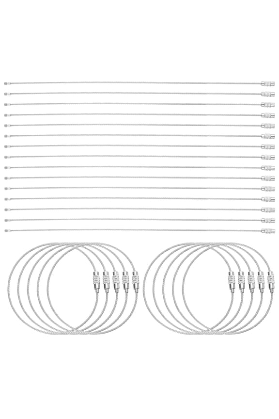 25pcs Wire Keychain Cable 10" Plastic Coated 1.5mm Stainless Steel Key Ring Cable Loop Rings Silver