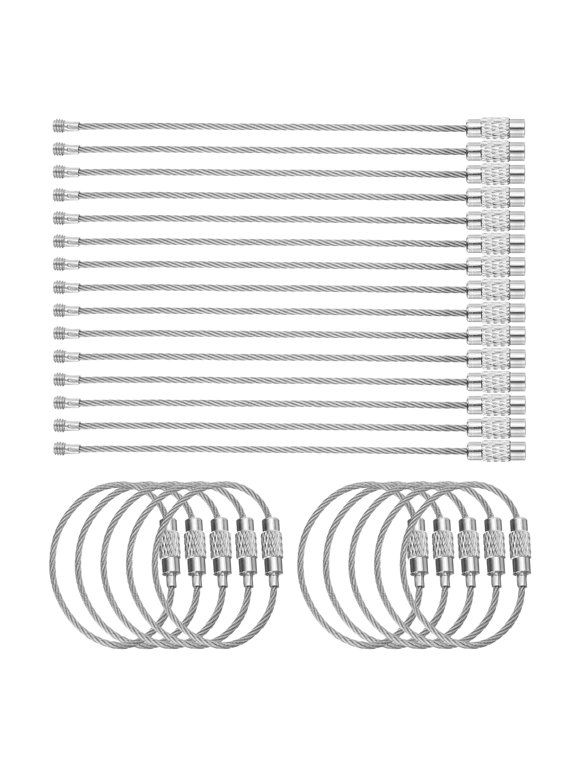 25pcs Wire Keychain Cable 4" Plastic Coated 1.5mm Stainless Steel Key Ring Cable Loop Rings Silver