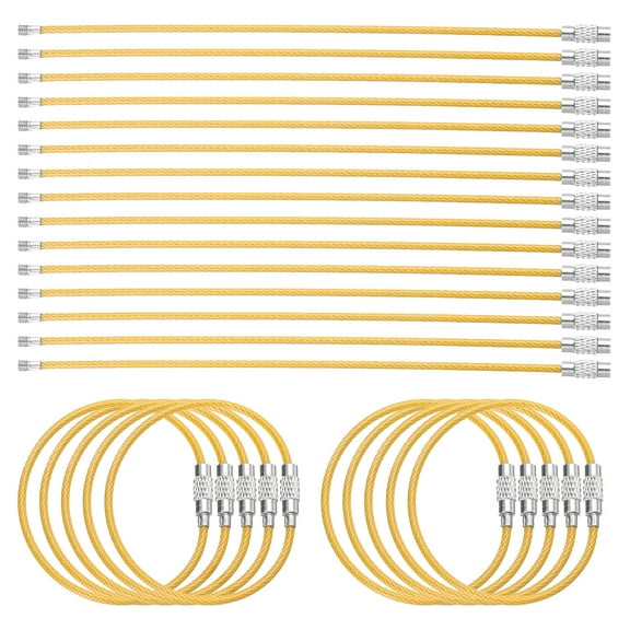 Uxcell 25pcs Wire Keychain Cable 6" Plastic Coated 2mm Stainless Steel Key Ring Cable Loop Rings Yellow