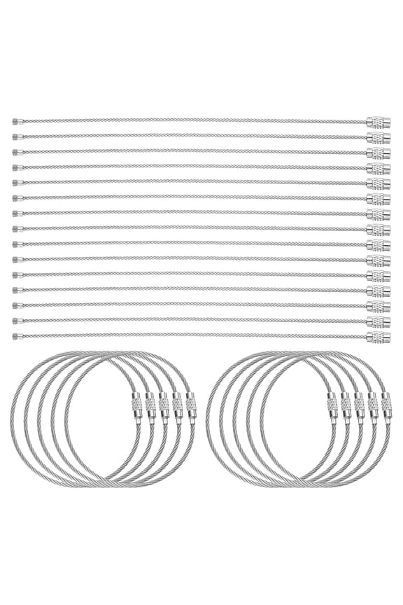 25pcs Wire Keychain Cable 8" Plastic Coated 2mm Stainless Steel Key Ring Cable Loop Rings Silver
