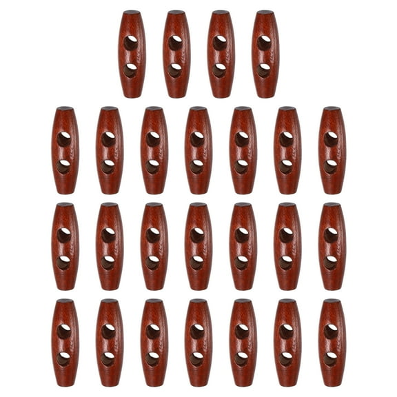 Uxcell 25pcs Wooden Toggle Buttons 35mm / 1.4" Double Hole Wood Olive Horn Sewing Buttons for Coat Sweaters Clothing DIY Craft, Red Coffee