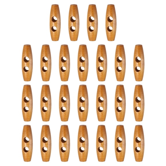 Uxcell 25pcs Wooden Toggle Buttons 40mm / 1.6" Double Hole Wood Olive Horn Sewing Buttons for Coat Sweaters Clothing DIY Craft, Medium Brown