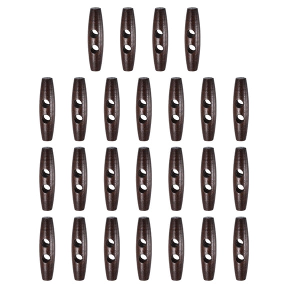 Uxcell 25pcs Wooden Toggle Buttons 50mm / 2" Double Hole Wood Olive Horn Sewing Buttons for Coat Sweaters Clothing DIY Craft, Dark Brown