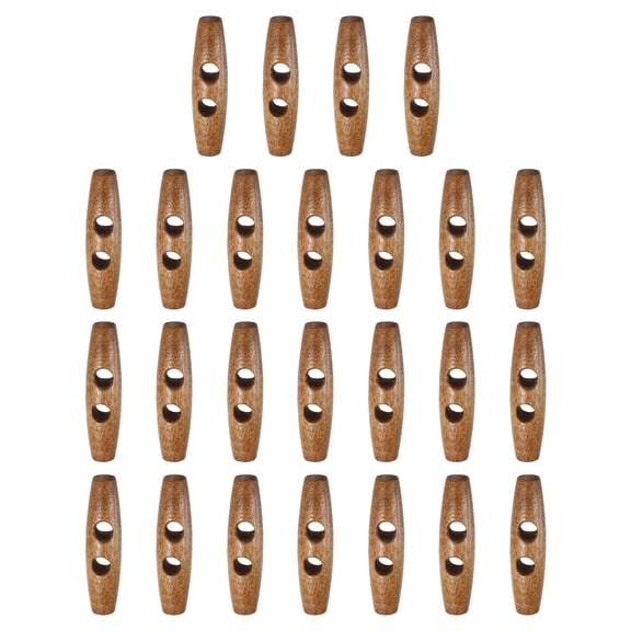 Uxcell 25pcs Wooden Toggle Buttons 50mm / 2" Double Hole Wood Olive Horn Sewing Buttons for Coat Sweaters Clothing DIY Craft, Light Brown