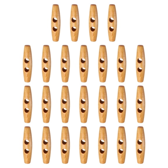 Uxcell 25pcs Wooden Toggle Buttons 50mm / 2" Double Hole Wood Olive Horn Sewing Buttons for Coat Sweaters Clothing DIY Craft, Medium Brown