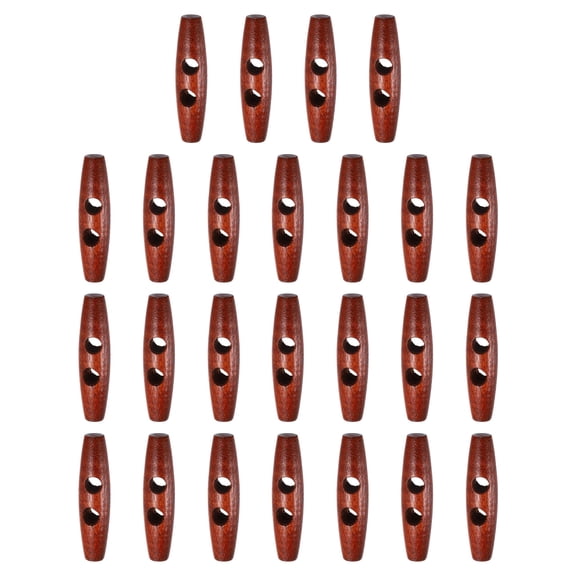 Uxcell 25pcs Wooden Toggle Buttons 50mm / 2" Double Hole Wood Olive Horn Sewing Buttons for Coat Sweaters Clothing DIY Craft, Red Coffee