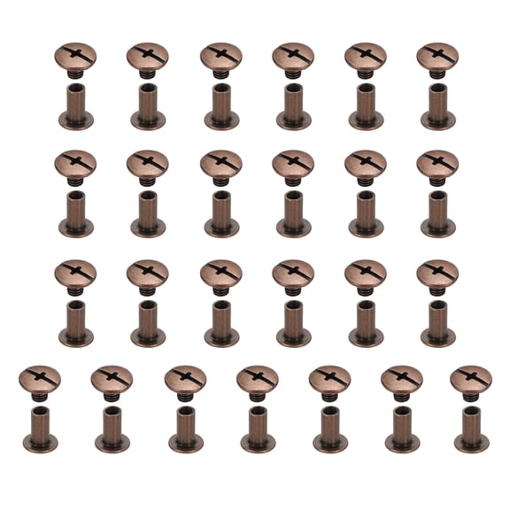 Uxcell 25set Chicago Screw M5x10mm Phillips Nail Rivet Stud Bolts Rivets Binding Post Screw for DIY Craft Leather Belt Bag Bookbinding, Red Copper