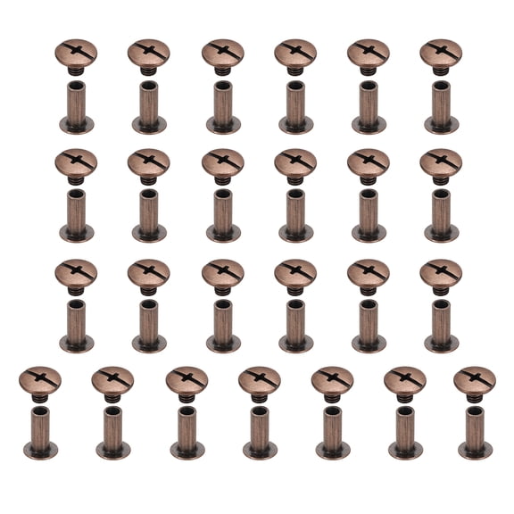 Uxcell 25set Chicago Screw M5x12mm Phillips Nail Rivet Stud Bolts Rivets Binding Post Screw for DIY Craft Leather Belt Bag Bookbinding, Red Copper