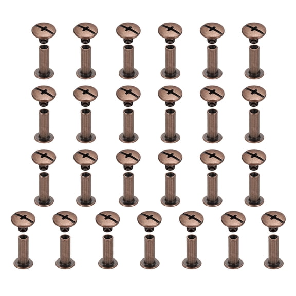 Uxcell 25set Chicago Screw M5x14mm Phillips Nail Rivet Stud Bolts Rivets Binding Post Screw for DIY Craft Leather Belt Bag Bookbinding, Red Copper