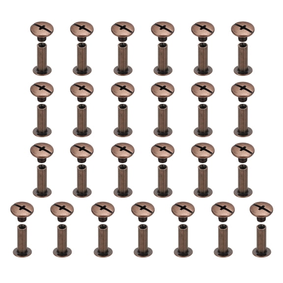 Uxcell 25set Chicago Screw M5x15mm Phillips Nail Rivet Stud Bolts Rivets Binding Post Screw for DIY Craft Leather Belt Bag Bookbinding, Red Copper