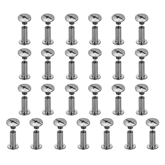 Uxcell 25set Chicago Screw M5x16mm Phillips Nail Rivet Stud Bolts Rivets Binding Post Screw for DIY Craft Leather Belt Bag Bookbinding, Gun Black