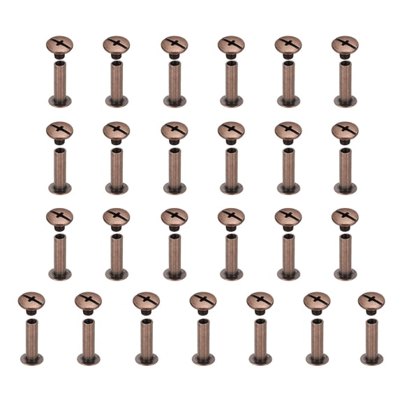 Uxcell 25set Chicago Screw M5x18mm Phillips Nail Rivet Stud Bolts Rivets Binding Post Screw for DIY Craft Leather Belt Bag Bookbinding, Red Copper