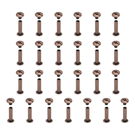 Uxcell 25set Chicago Screw M5x20mm Phillips Nail Rivet Stud Bolts Rivets Binding Post Screw for DIY Craft Leather Belt Bag Bookbinding, Red Copper