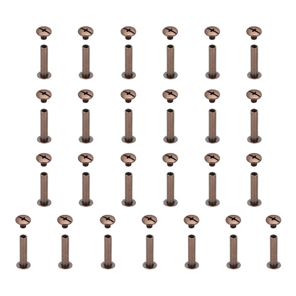 Uxcell 25set Chicago Screw M5x22mm Phillips Nail Rivet Stud Bolts Rivets Binding Post Screw for DIY Craft Leather Belt Bag Bookbinding, Red Copper