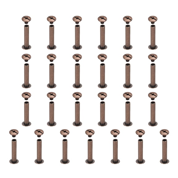 Uxcell 25set Chicago Screw M5x25mm Phillips Nail Rivet Stud Bolts Rivets Binding Post Screw for DIY Craft Leather Belt Bag Bookbinding, Red Copper